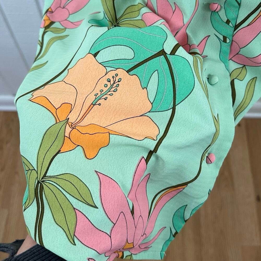 Lulus Green Floral Shirt Dress Preppy Spring Mini XL - Picture 3 of 8